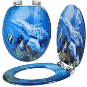 Trade Shop - Copriwater Universale Con Stampa Delfini Oceano Copri Tavoletta Wc Bagno Legno -        3,5