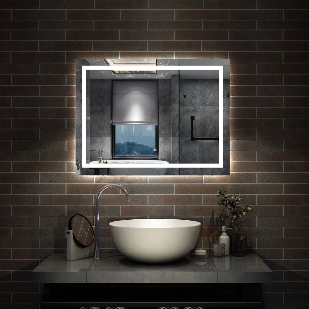 specchio rettangolare 80 x 60 cm con luce led antiappannamento e touch