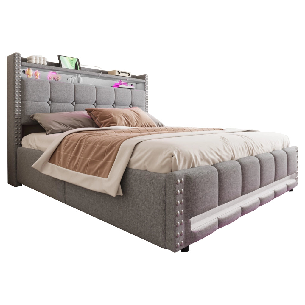 letto imbottito lino grigio chiaro 160 x 200 cm
