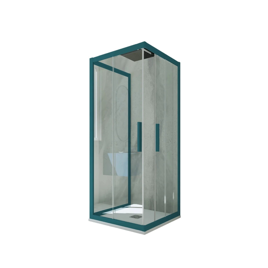 Box doccia 3 lati scorrevole 80x120x80 CM H 200 Vetro Trasparente Profilo Verde Night Watch mod. Kolors Trio