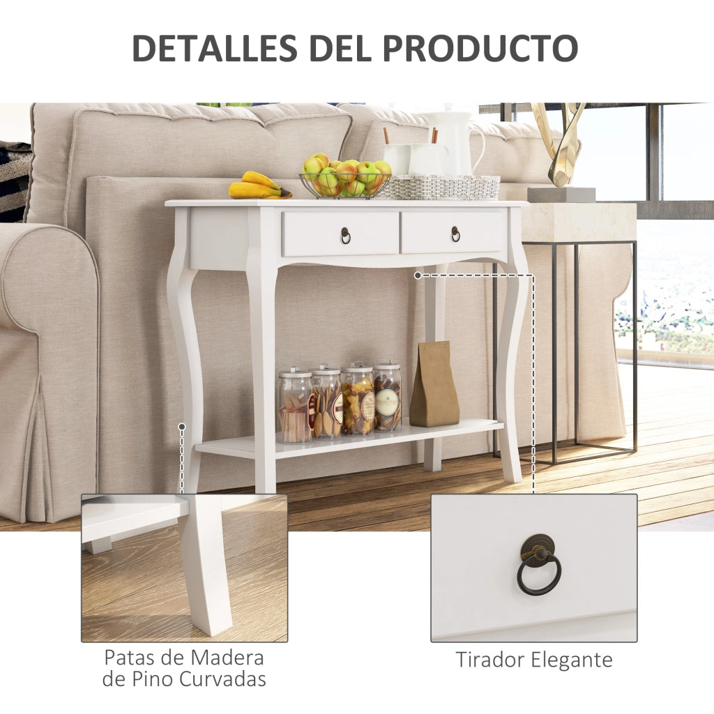 Tavolino con cassetti e scaffale ¨C Minimal ¨C Bianco 100x33x75