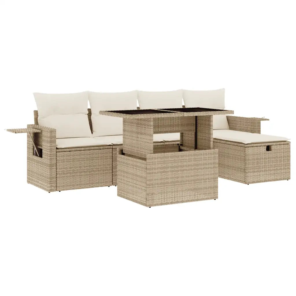 Set Divano da Giardino 6 pz con Cuscini Beige in Polyrattan 3274968
