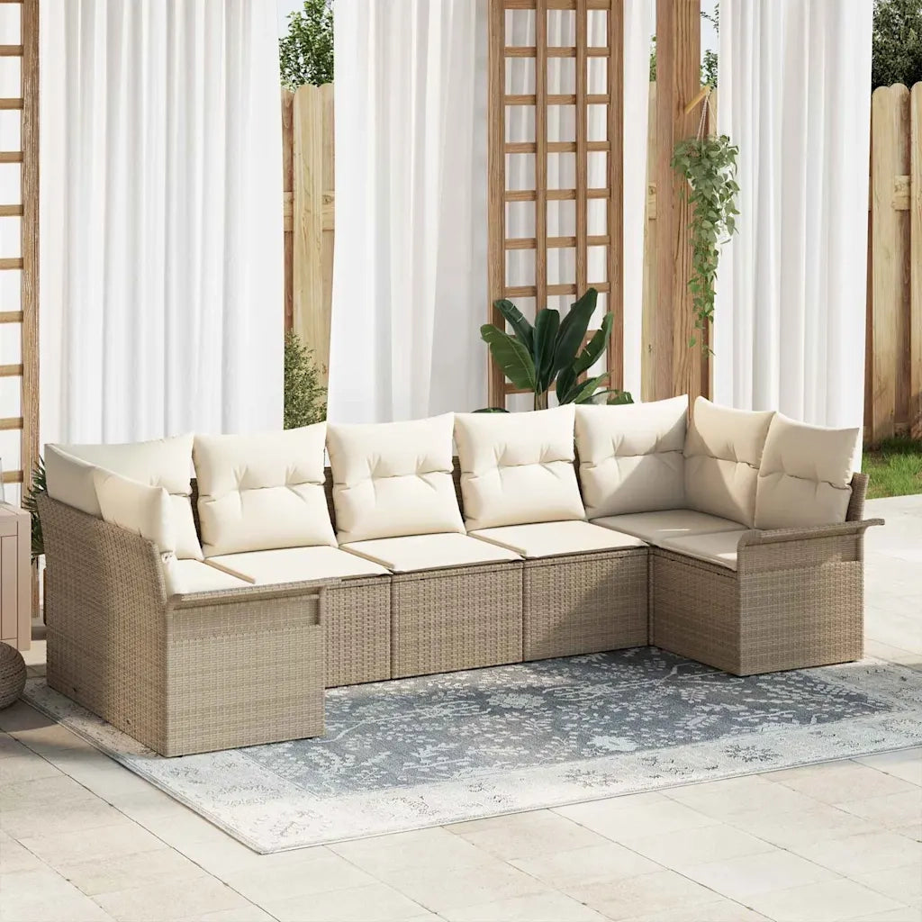 Set Divano da Giardino con cuscino 7 pcs Beige Poly Rattan