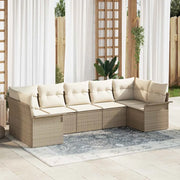 Set Divano da Giardino con cuscino 7 pcs Beige Poly Rattan