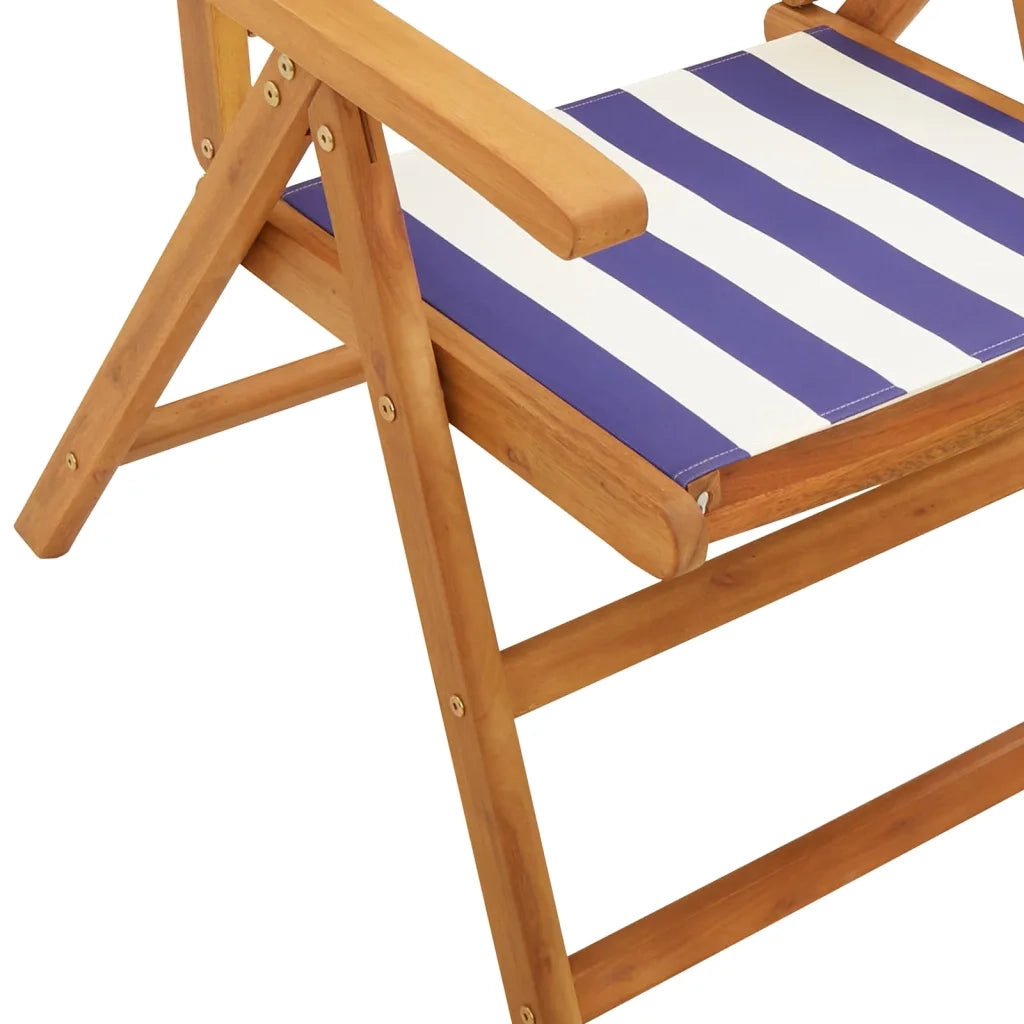 Sedie Giardino 2 pz | Sedie da Esterno Blu e Bianco Legno Massello Acacia e Tessuto