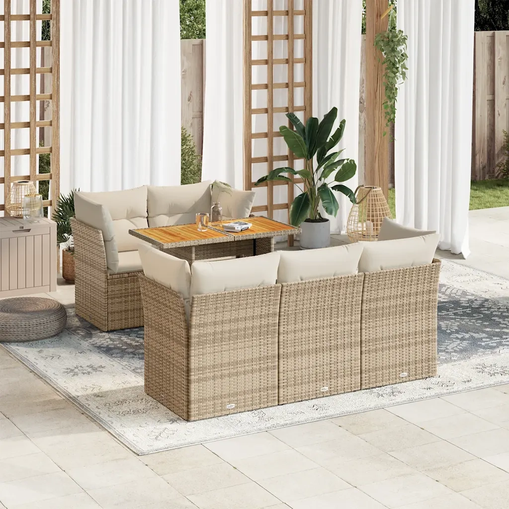 Set Divano da Giardino 6 pz con Cuscini Beige in Polyrattan 3326886