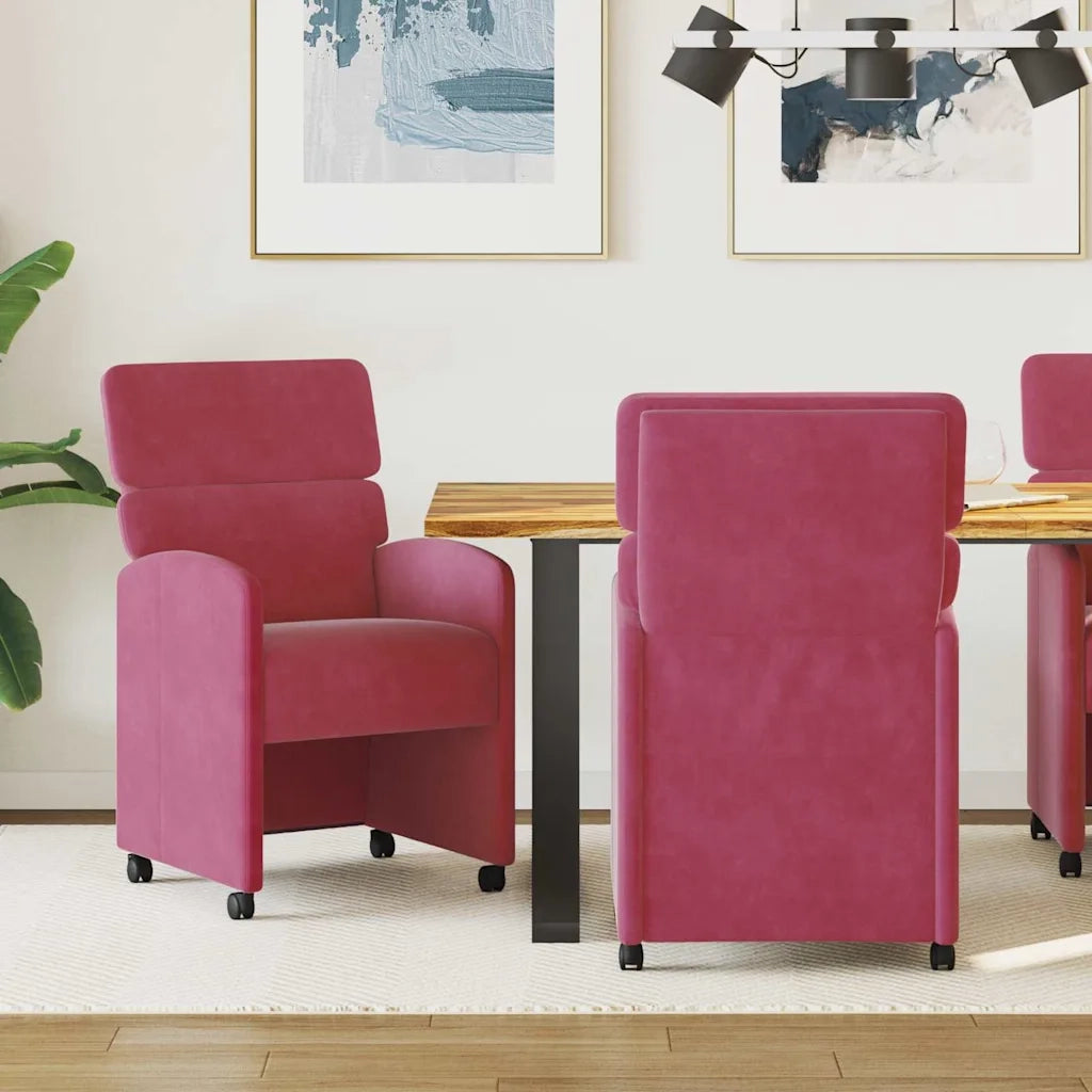 Sedie da Pranzo con Ruote 2 pcs Rosso vino 58 x 65 x 98 cm 42017879