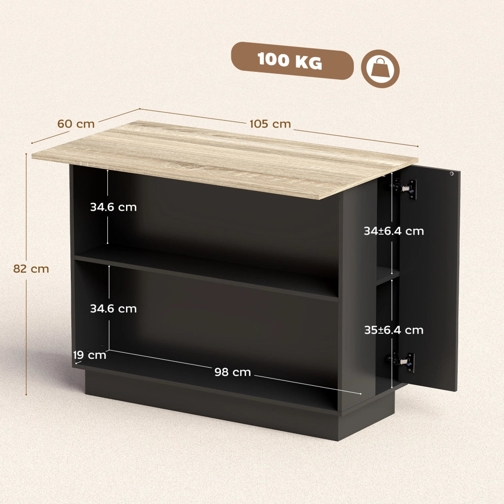 Carrello da Cucina con 2 Ripiani e 2 Ante ¨C Xylo ¨C Rovere e Nero, 105x60x82 cm