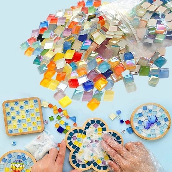 450 pezzi di mosaico in cristallo misto 400g, lastre di mosaico in cristallo misto, mosaico in vetro, lastre di mosaico, per artigianato e decorazione di interni