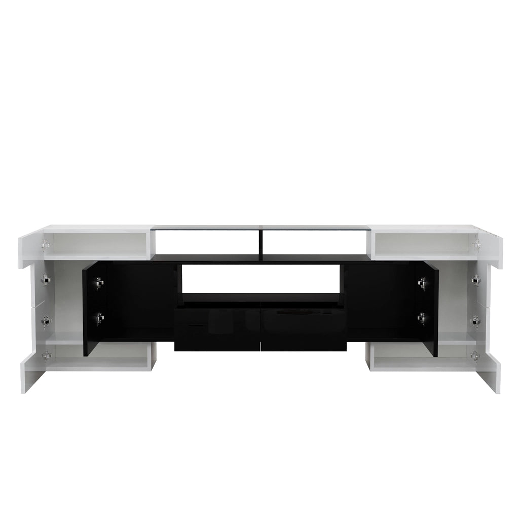 Mobile TV elegante - Zephmum- 200 cm bianco nero lucido LED