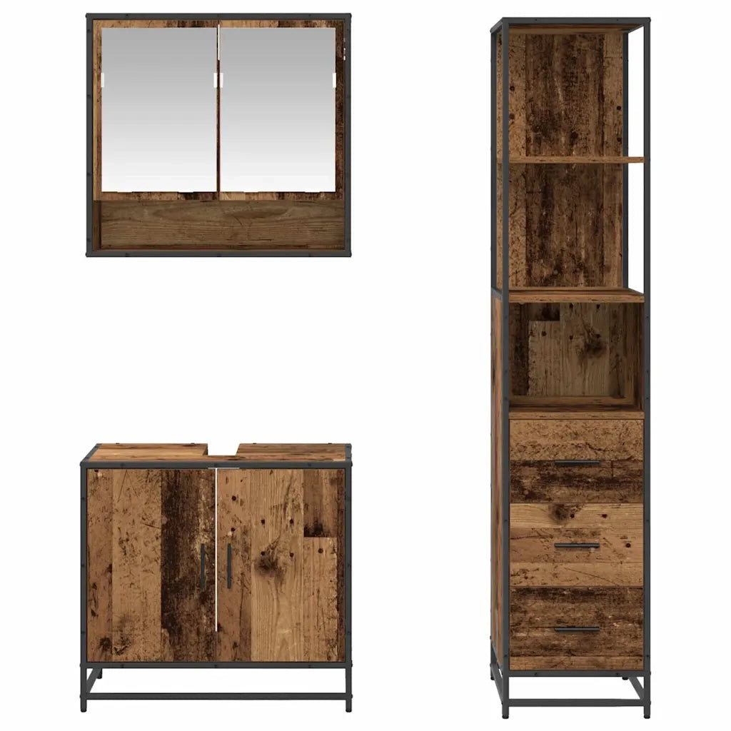 Set di mobili per il bagno con cassetto 3 pcs Legno vecchio 3402518