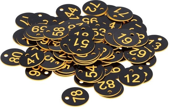 Etichette numerate in ABS - 100 pezzi - Etichette numerate ronde - Diametro foro 4 mm