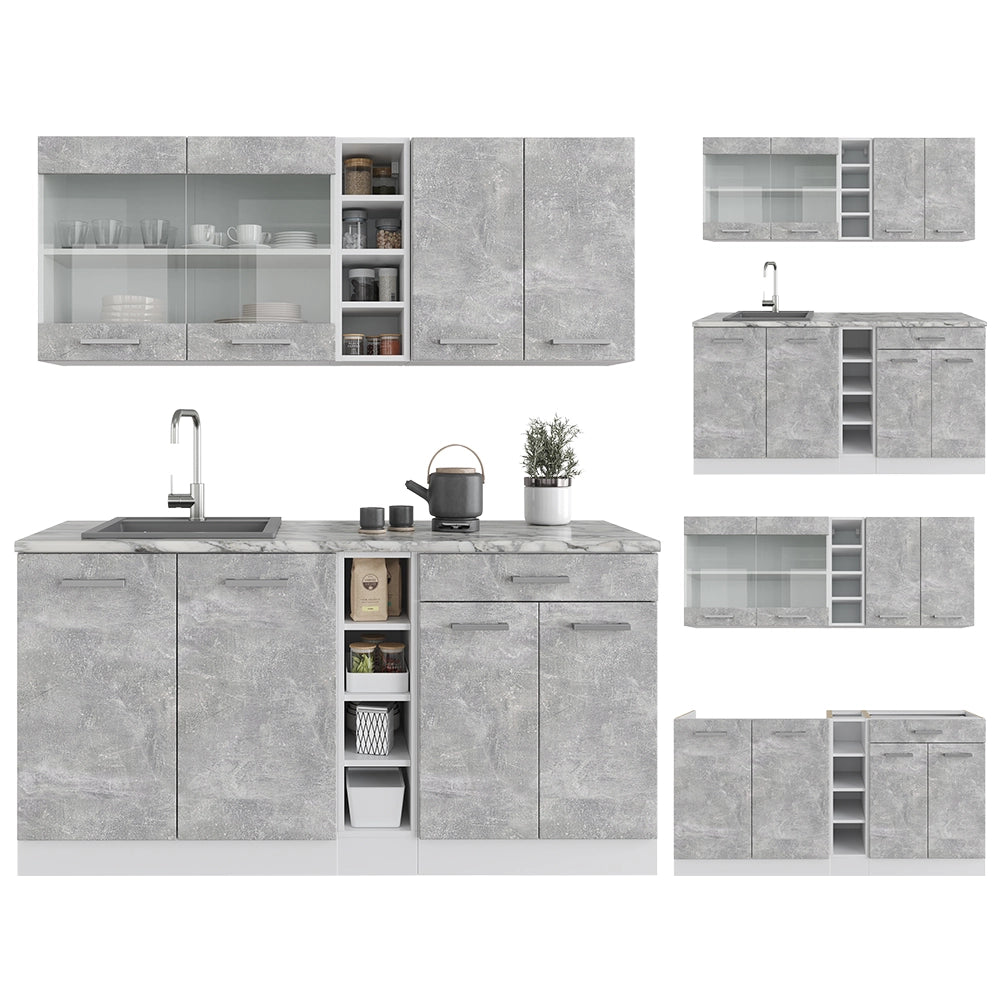 Vicco Cucina completa Cemento/Bianco 160 cm , PL Marmo
