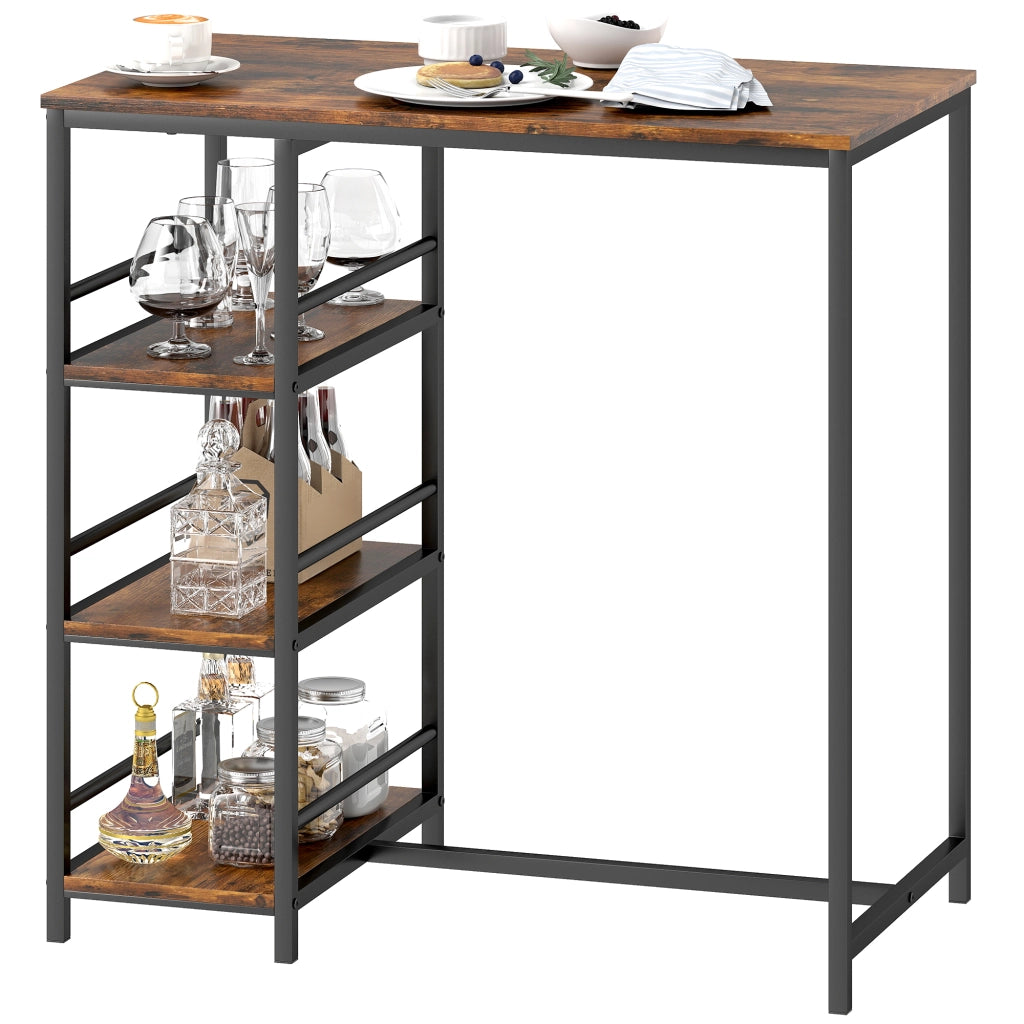 Tavolo da bar con 3 ripiani e telaio in acciaio ¨C Minimal ¨C 90x50x90,5 cm marrone rustico e nero
