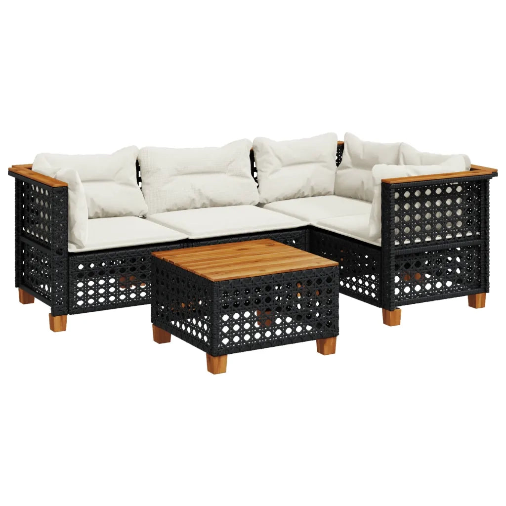 Set Divani da Giardino 5 pz con Cuscini in Polyrattan Nero 3261806