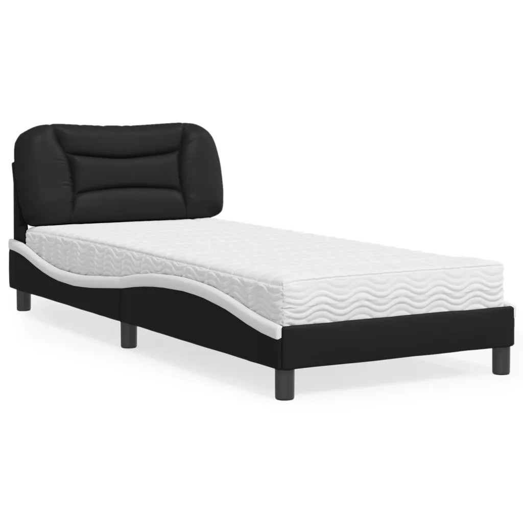 Letto con Materasso Hvar Nero e Bianco 80x200 cm in Similpelle