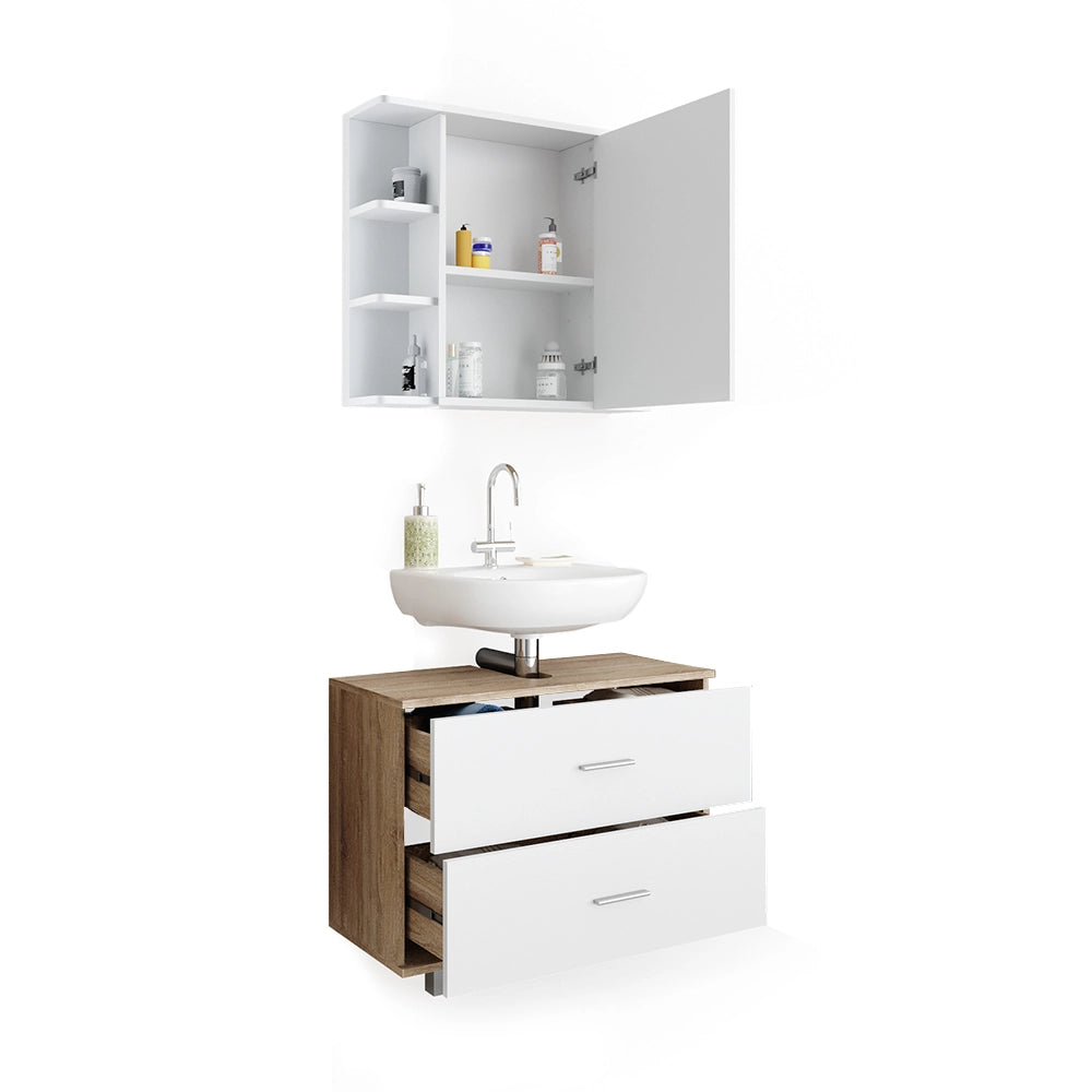 Vicco Set mobili bagno Bianco/Sonoma 2 parti, mobile base 80 cm