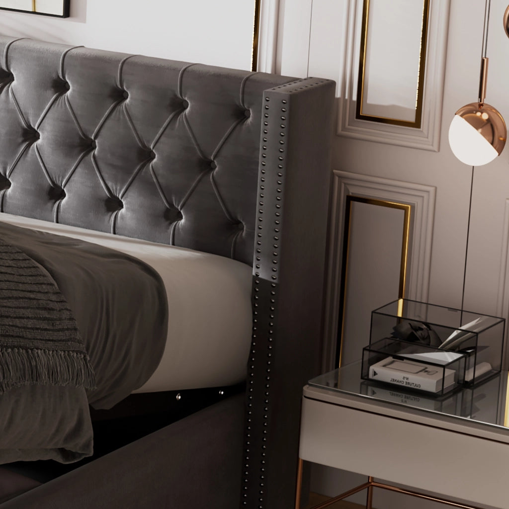 letto imbottito velluto grigio 160 x 200 cm