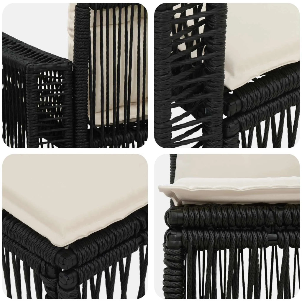 Set Divano da Giardino 10 pz Nero e Bianco Crema polyrattan 3435151