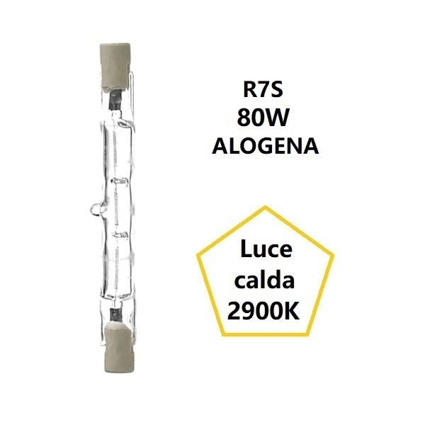 R7S LAMPADINA LINEARE ALOGENA 80W LUCE CALDA 2900K 1380 LUMEN 79 MM BOT