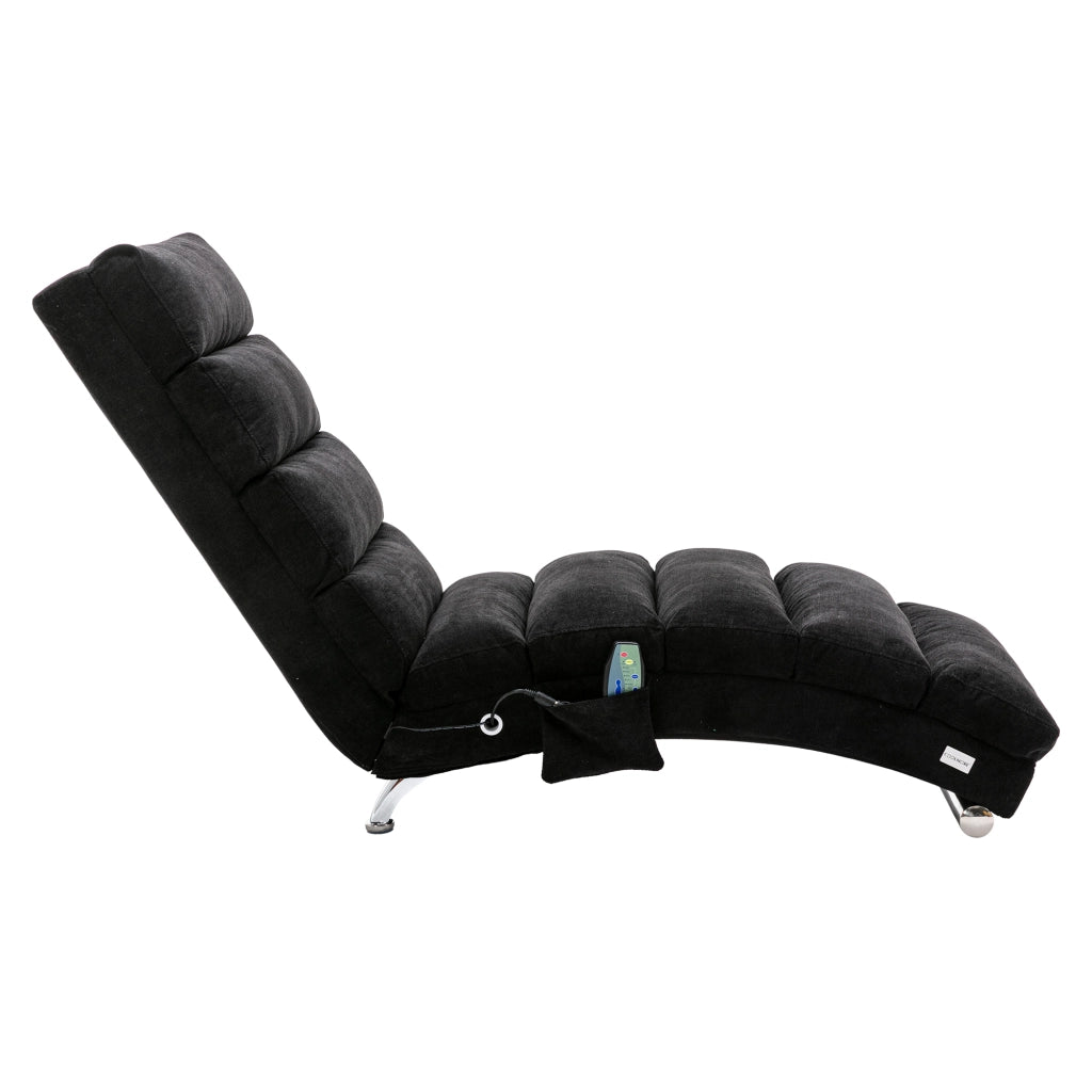 Chaise longue in lino nero poltrona massaggiante con vibrazione 148x55x84 cm