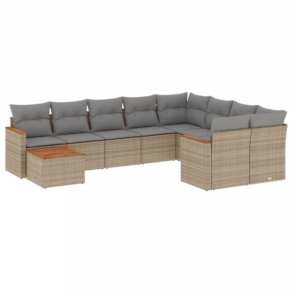 Set Divano da Giardino 10 pz con Cuscini Beige in Polyrattan