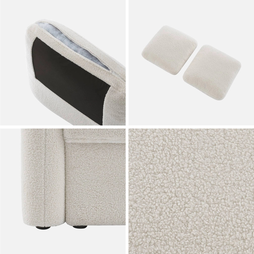 Divano in tessuto bouclé, 2 posti, crema