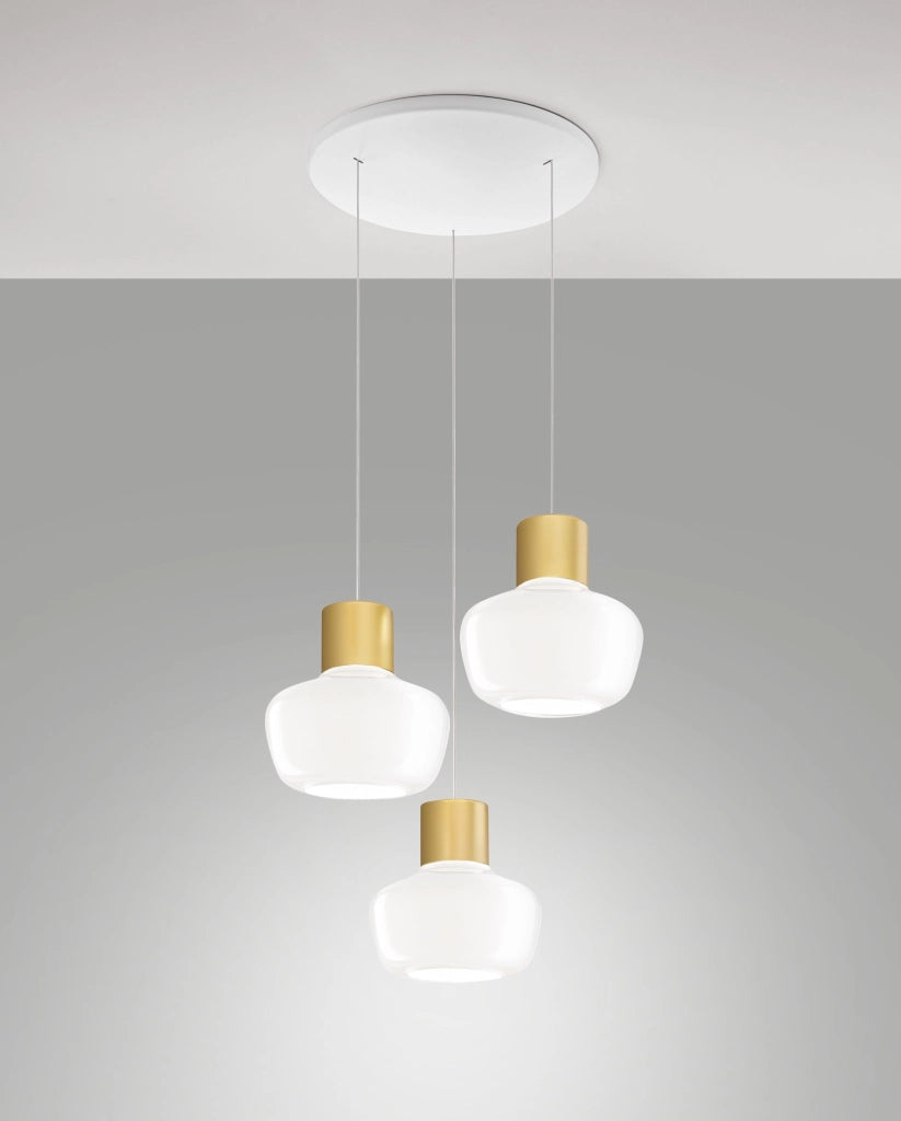 Lampada a Sospensione LED Kino 36W 3900lm 3000K Dimmerabile a step, Struttura in Metallo e Vetro Borosilicato, Bianco - Kino