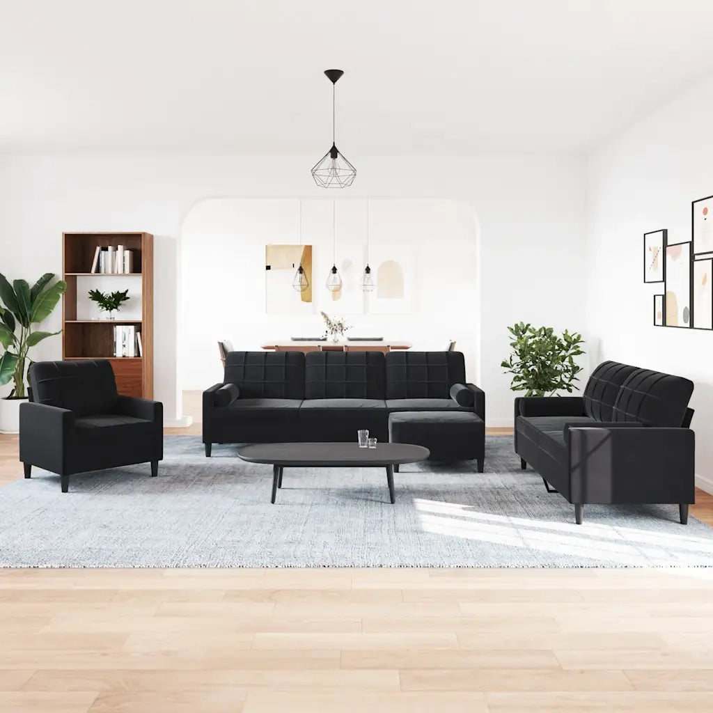 Set di Divani 4 pz con Cuscini e Rinforzi Nero in Velluto 3278466