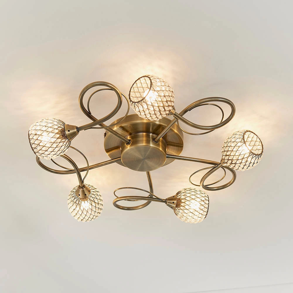Plafoniera Aherne Endon ottone antico 5xG9 perline
