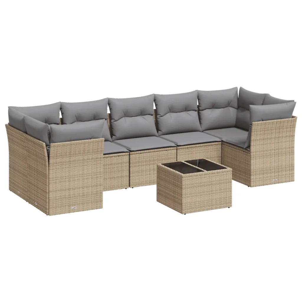 Set Divano da Giardino 8 pz con Cuscini Beige in Polyrattan 3249128