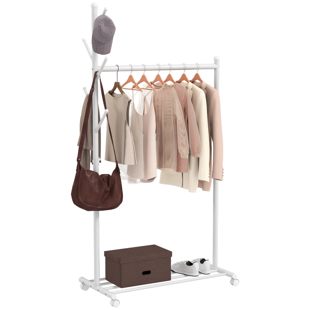 Appendiabiti con Ruote e Ripiano ¨C Xylo ¨C Bianco 86x43x171 cm