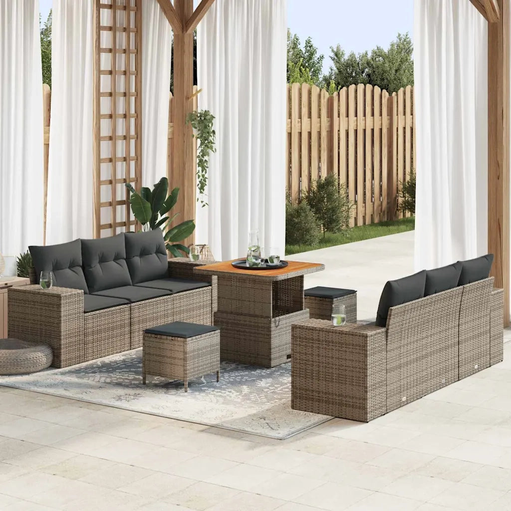 Set Divano da Giardino 9 pcs Grigio Poly Rattan 3361958