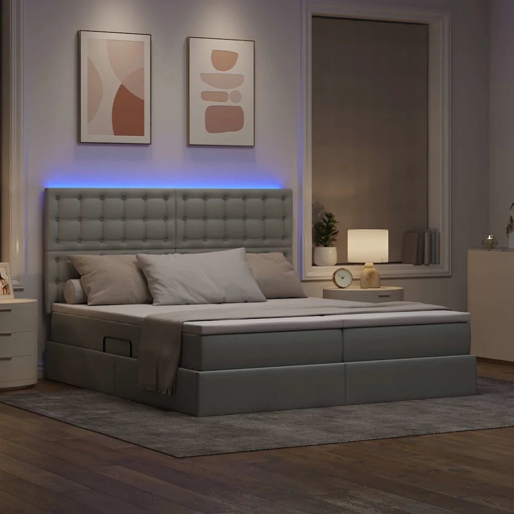 Letto con testiera Grigio chiaro 200 x 200 cm Tessuto
