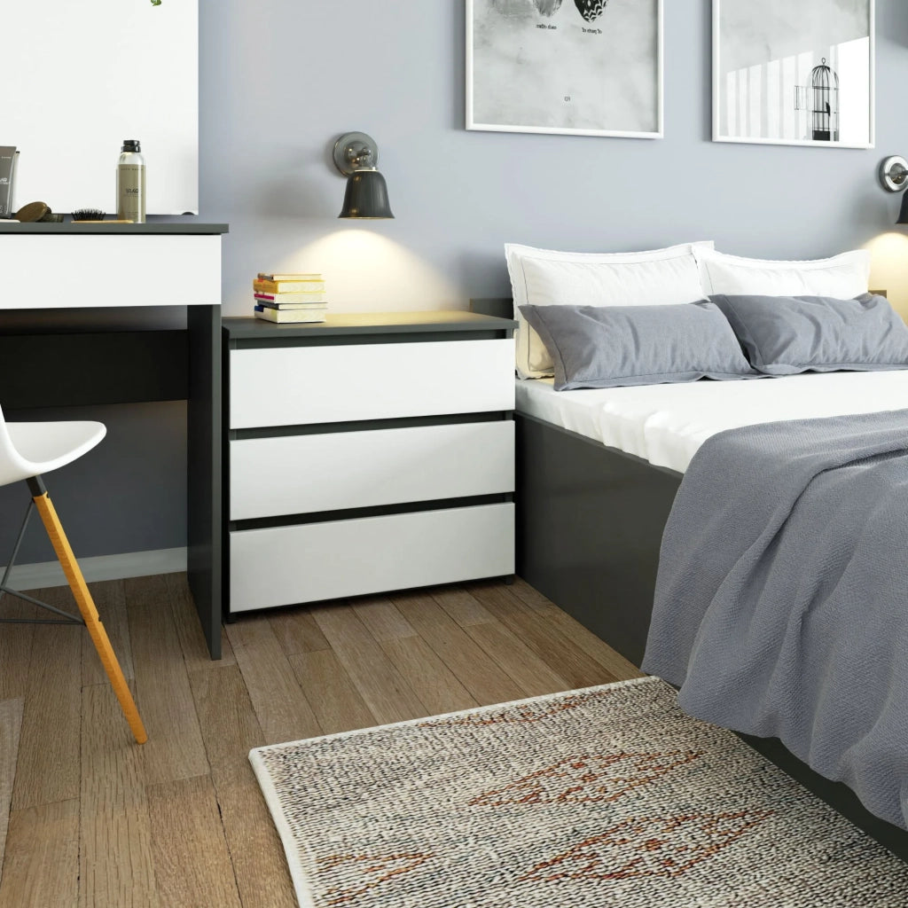 Comodino AKORD CL3 Grigia Grafite 60 cm 3 cassetti inserto frontale Bianco 60x35x57 cm