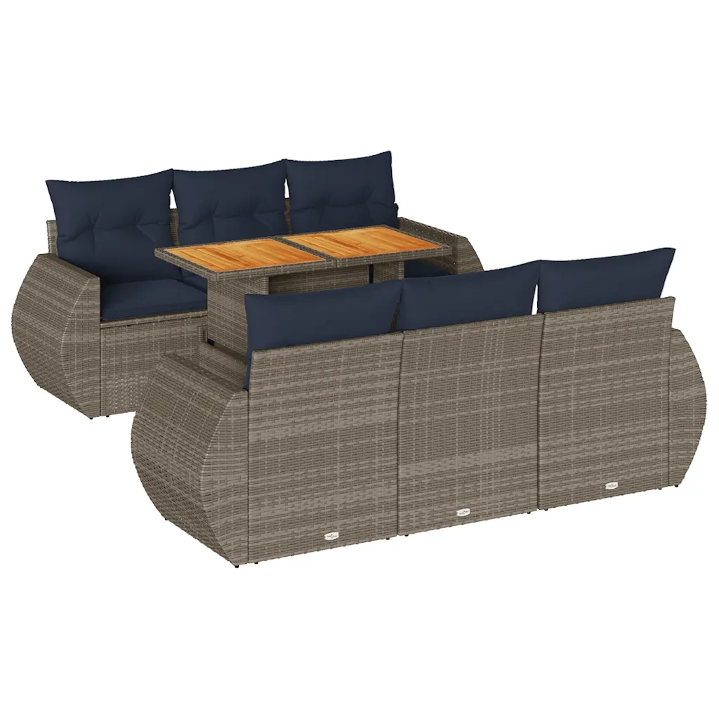 Set Divani da Giardino 7 pz con Cuscini Grigio in Polyrattan 3327225