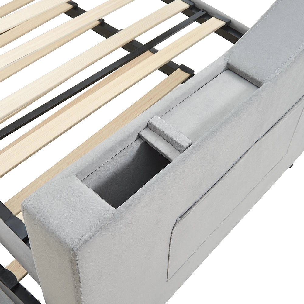 Divano letto - Xylo - 90/180x190 cm braccioli USB velluto grigio