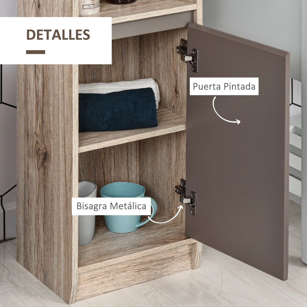 Colonna Bagno Stretto con Ante e Ripiani Aperti ¨C Zephmum ¨C 30x24x170 cm Rovere Grigio