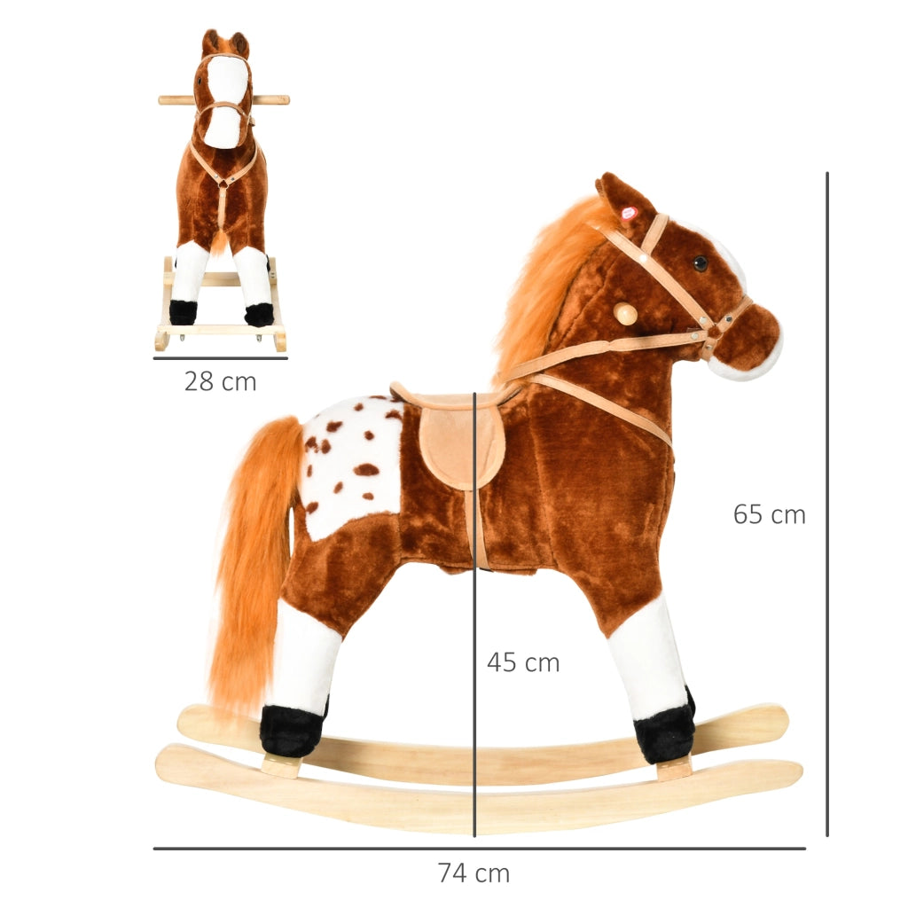 EasyComfort Cavallo a Dondolo in Legno con Suono Animale Regalo Giocattolo per i Bambini, 74 x 28 x 65 cm, Marrone