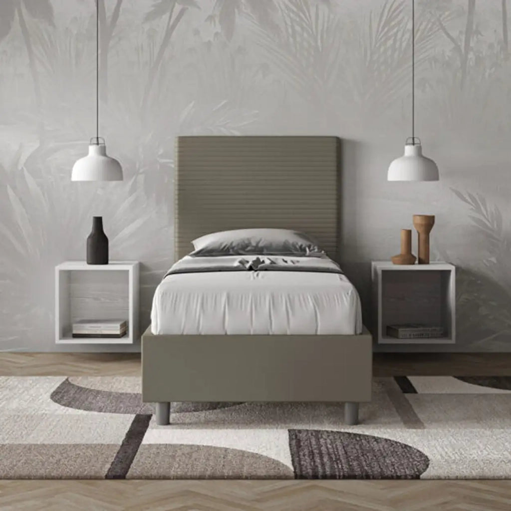 Letto singolo con rete imbottito 90x190 similpelle cappuccino Focus
