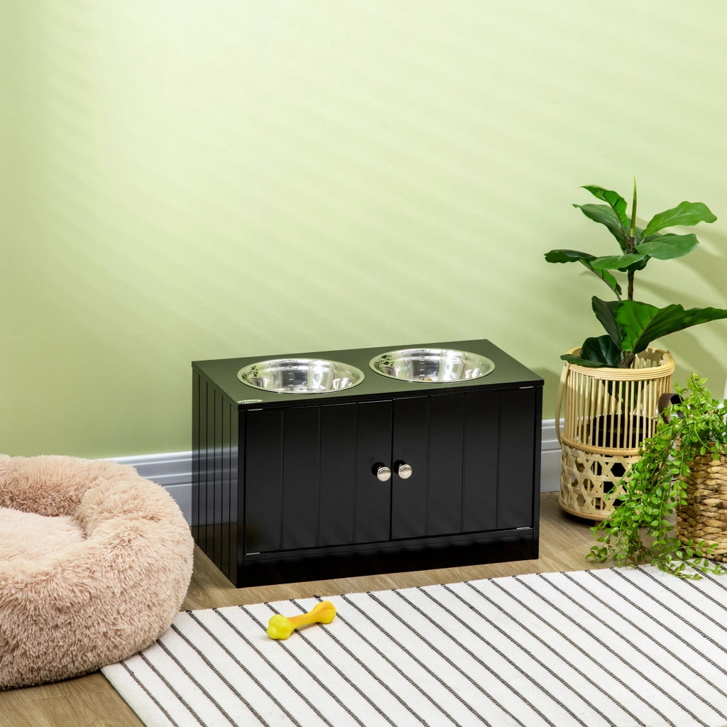 Ciotola per Cani Rialzata con Contenitore ¨C Minimal ¨C Nero 60x30x35.5cm