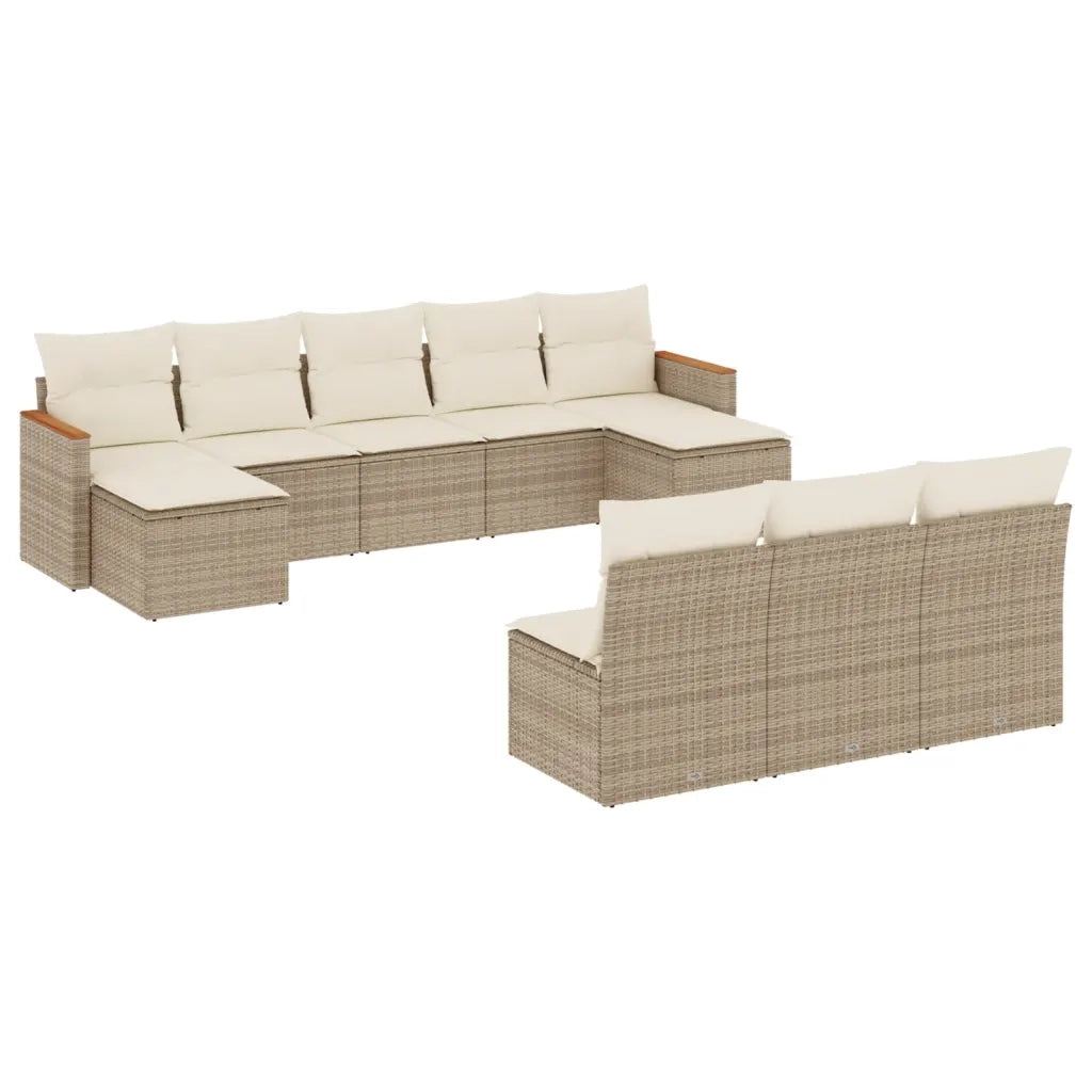 Set Divano da Giardino 10 pz con Cuscini Beige in Polyrattan