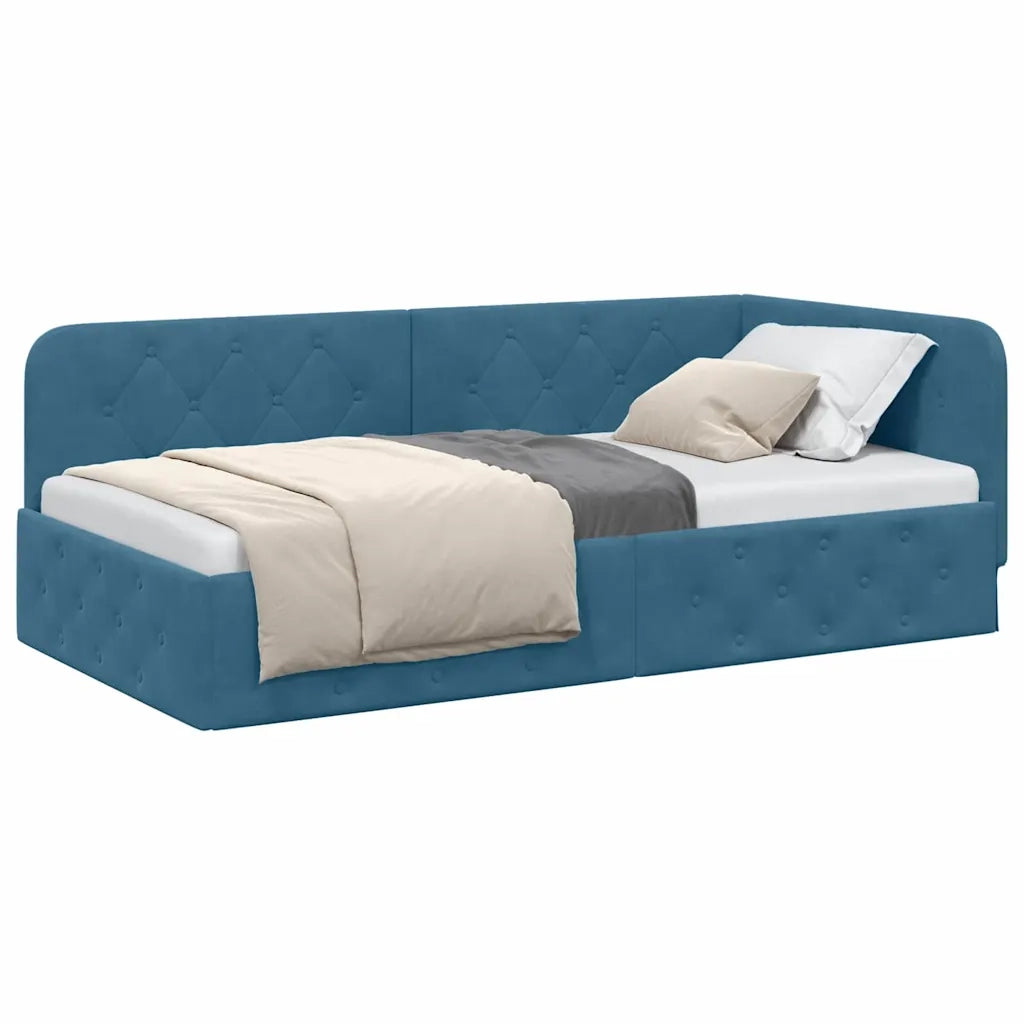 Cornice del letto ad angolo Blu 90 x 200 cm Velluto 42016532