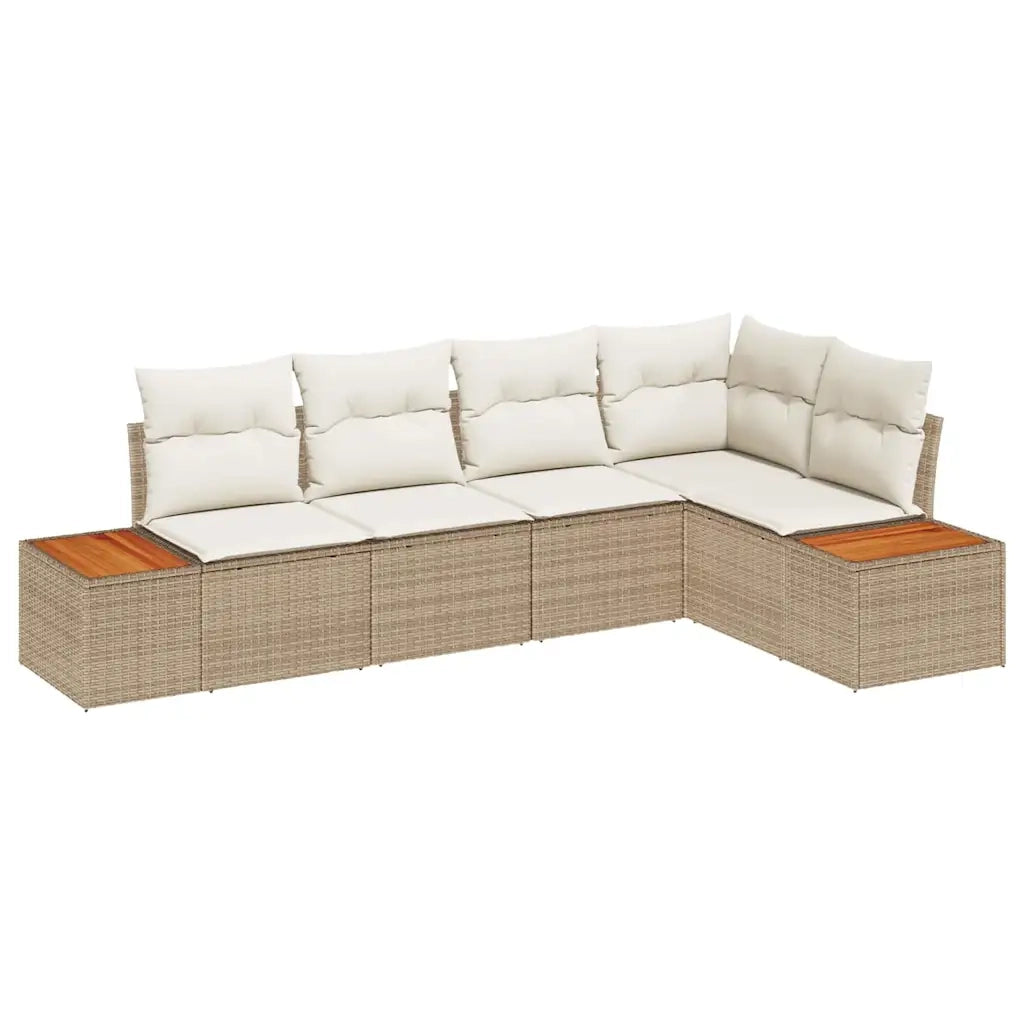 Set Divano da Giardino 5 pcs beige e panna Poly Rattan