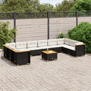 Set Divani da Giardino 11 pz con Cuscini in Polyrattan Nero 3262025