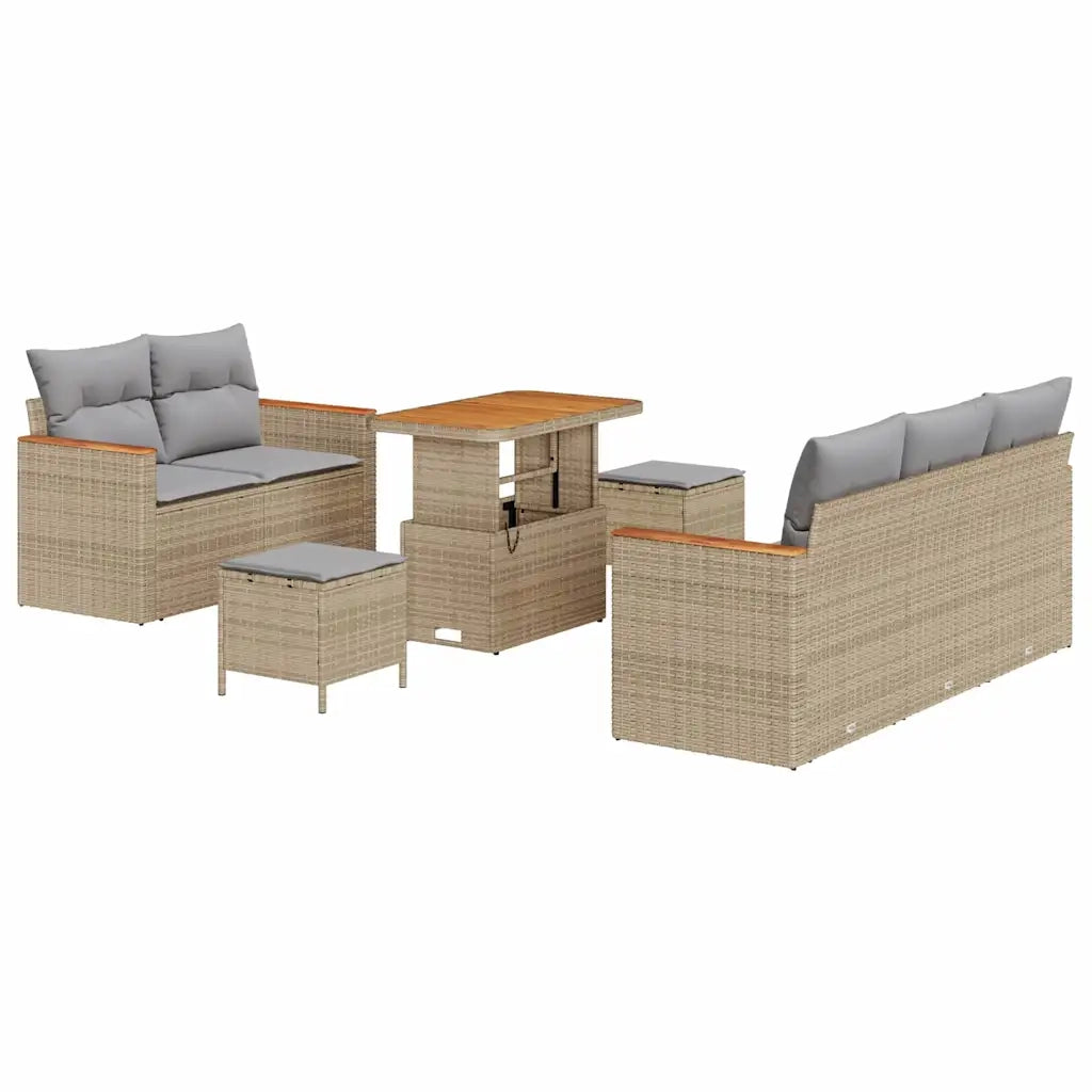 Set Divano da Giardino 8 pcs Beige polyrattan