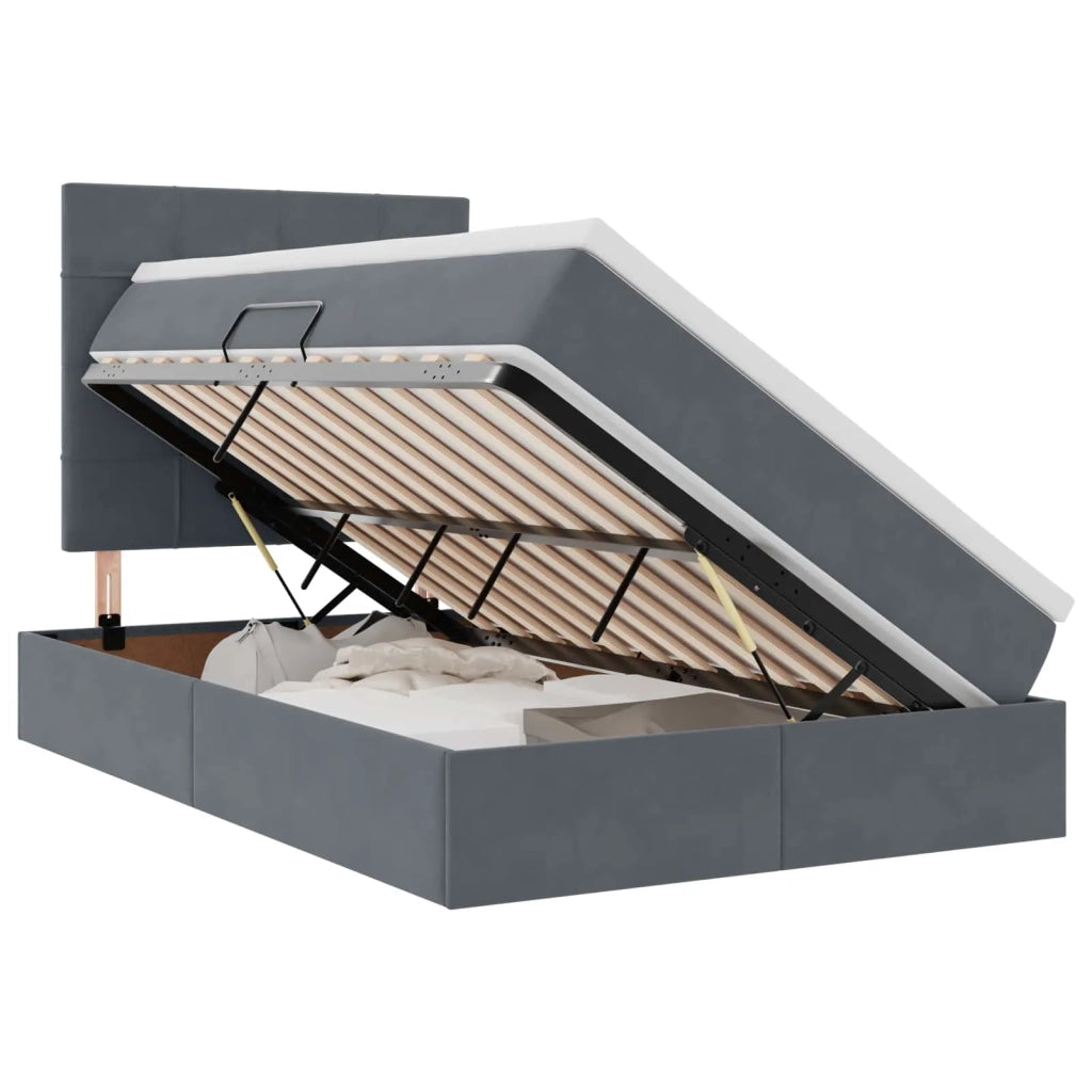 Letto con contenitore e LED Grigio scuro 120 x 200 cm Velluto