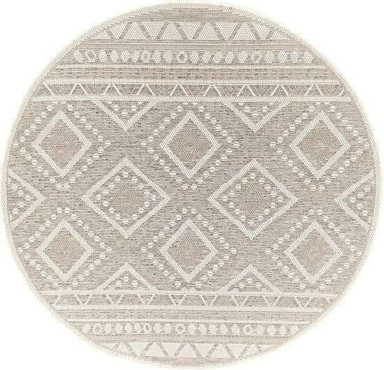 Tappeto Moderno Bohémien Adora Circolare 160 cm - Adatto per Interno ed Esterno - Progetto di Design Pianale per Cucina, Sala da Pranzo, Balcone e Terrazza - Beige 760 2.