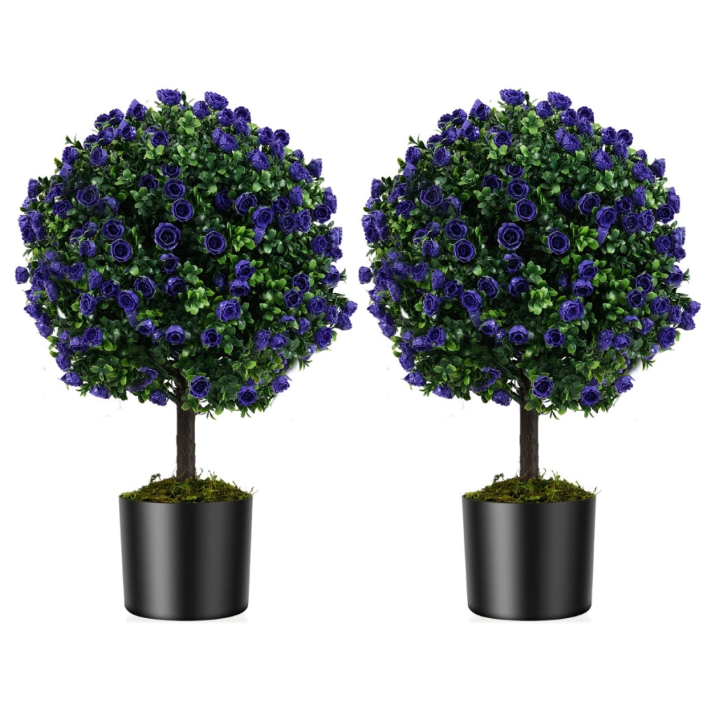 Alberi di topiario pianta finta resistente al sole per interni ed esterni, Set di 2 alberi di topiario artificiale con rose Viola