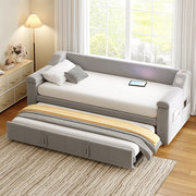 Divano letto - Xylo - 90x190 cm Bluetooth USB velluto grigio chiaro